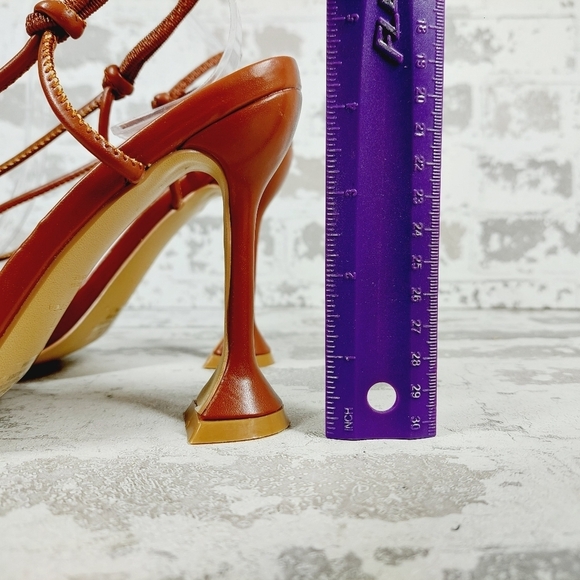 H Halston Picasso Lace-Up Vegan Leather Brown Strappy Dress Sandals K741 - Picture 2 of 11